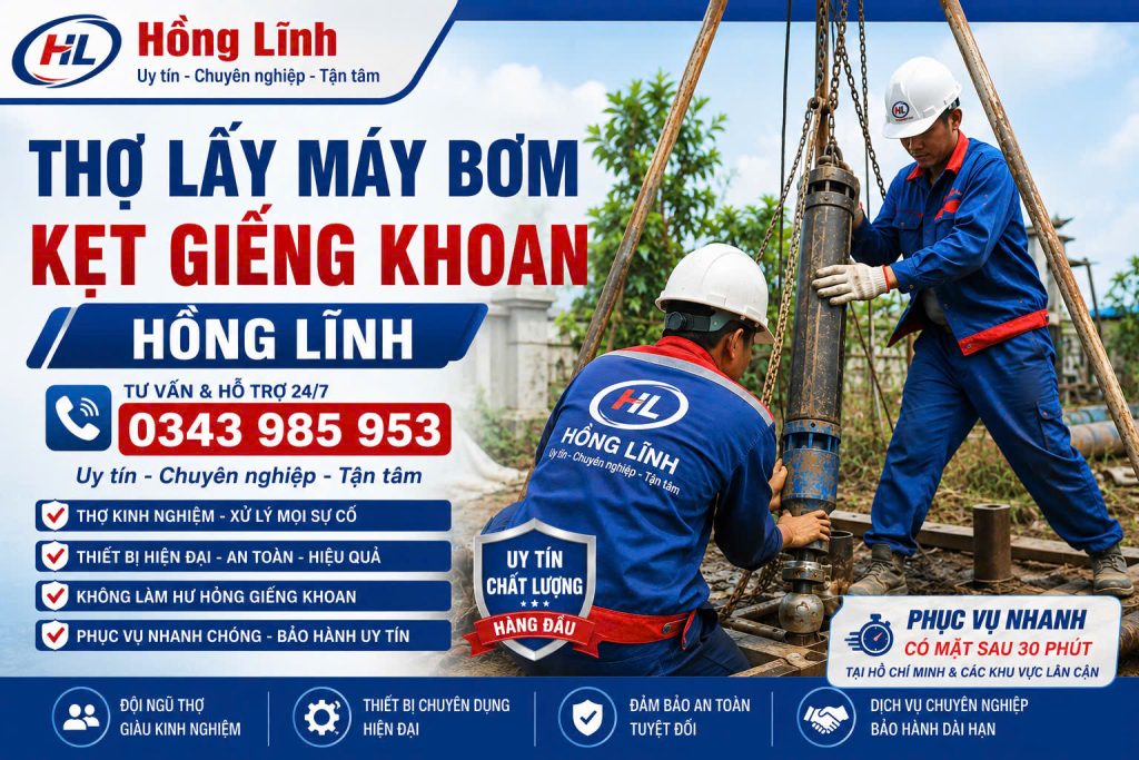Dịch vụ lấy bơm kẹt giếng khoan Hồng Lĩnh